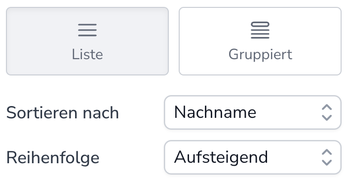 Menü: Sortierungsoptionen